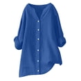 thumbnail image 1 of QIPOPIQ Womens V Neck Roll up Sleeve Button Down Blouses Tops Clearance, 1 of 3