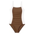 thumbnail image 4 of Ramiter Girls Swimsuits Girl Swimsuit One Piece Cutout Ruched Bathing Suit for Girls Color Block Adjustable Straps Pad Swimwear Coffee,9-10 Years, 4 of 4