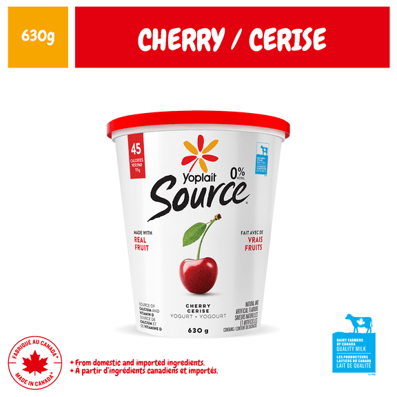 Yogourt traditionnel onctueux Yoplait Source 0 %, cerise, sans sucre ajouté, 630g