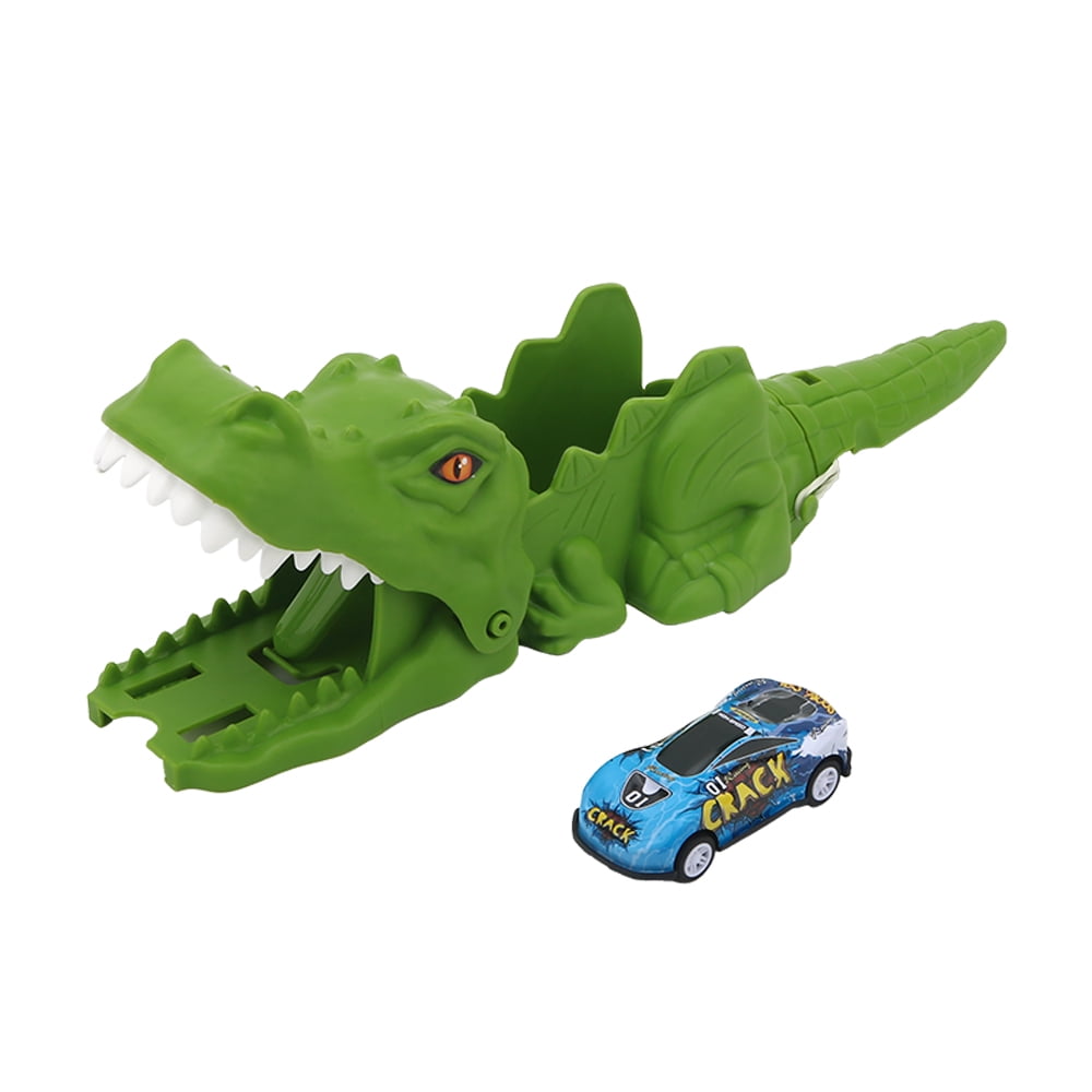 Ensemble jouet lanceur de voitures de course dinosaure, jeu de course catapulte à appuyer pour lancer avec mini voiture de course métallique et accessoires de piste, jeu de véhicul(CAR COLOR MAY VARY)