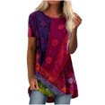 thumbnail image 1 of EQWLJWE Hauts d'Été pour Femmes Hauts pour Femmes Liquidation Femmes Décontracté Imprimé Manches Courtes Col Rond Chandail Blouse T-shirt Hauts, 1 of 5