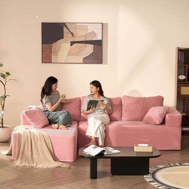 BIGSYY Canapé d'Angle Gauche 107 Po en Velours Côtelé, Modulable, pour Adultes, Sans Armature, Assise Profonde, Sans Assemblage, Rose (2 Colis)