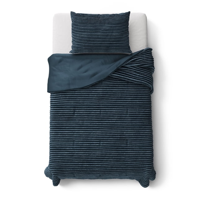 Mainstays Kids Dark Blue Solid Plush Ribbed Corduroy Comforter Set, Twin, 2 Pieces