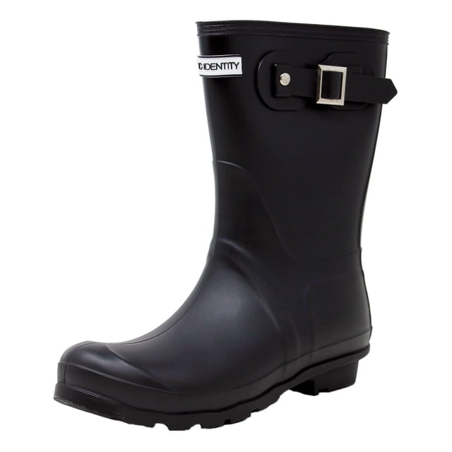 Exotic Identity Original Short Rain Boots, Waterproof, PVC, Nonslip Sole, Garden Boot, Lightweight, Adjustable Ankle Buckle - 10M - Matte Black