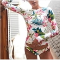 thumbnail image 1 of Women's Floral Printed Two Piece Swimsuit Long Sleeve Rash Guard Bikini Bottoms Swimsuit UPF 50+, 1 of 7