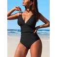 thumbnail image 4 of Charmo Womens V Neck Tummy Control One Piece Swimsuit High Cut Swimwear Ruched Bath Suit, 4 of 6