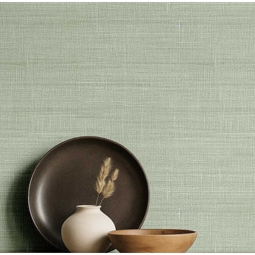 S4Sassy Papier Peint Texture Lin - Revêtement Mural Vert, 25 Pouces X 120 Pouces Papier Peint Vinyle Texturé Autocollant, Pellicule Murale, Papier Peint Loft Urbain pour Studios, Espaces de Travail, Salons