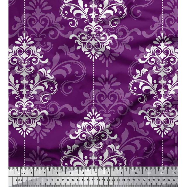 Soimoi Cotton Poplin Fabric Filigree Damask Print Sewing Fabric Yard 42 Inch Wide