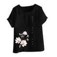 thumbnail image 4 of QATAINLAV Chemises en Lin Grande Taille pour Femmes Décontractées Coupe Ample Col Rond T-Shirt Mode Imprimé Floral Blouse à Manches Courtes Soldes du Jour 2025 Noir m, 4 of 5