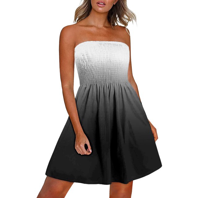 Birdeem Womens Summer Boho Style Gradient Dress Sleeveless One-Shoulder Dress