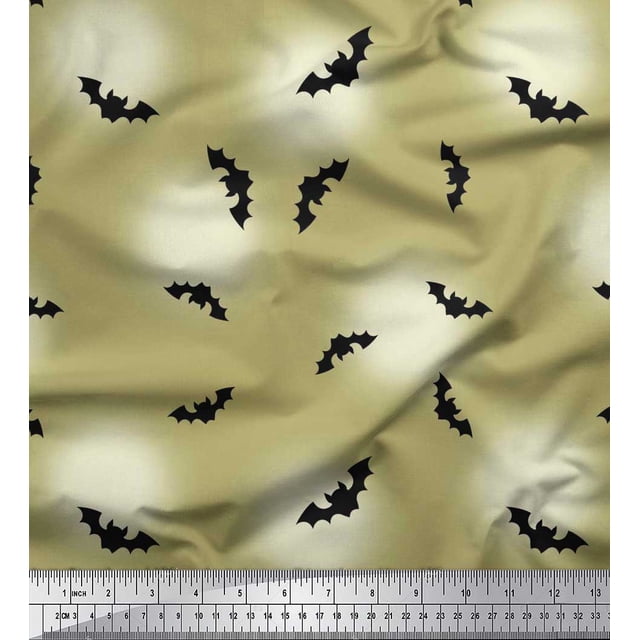Soimoi Poly Georgette Fabric Moon & Bat Halloween Fabric Prints by Yard 42 Inch Wide