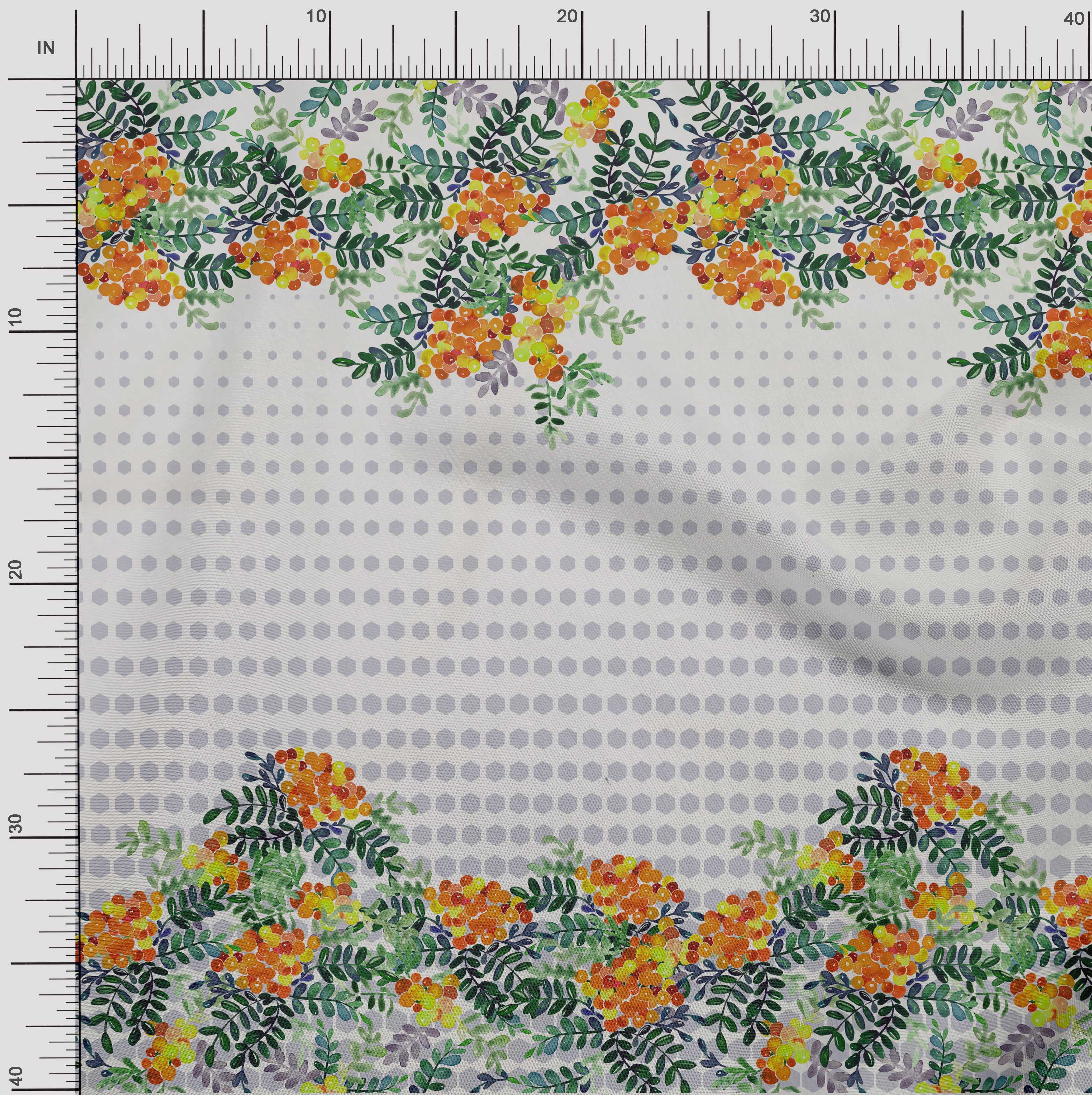 oneOone Silk Tabby Fabric Geometric|Leaves & Berries Panel Printed Fabric 1 Yard 42 Inch Wide