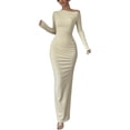 thumbnail image 3 of JGGSPWM Robe à une Épaule à Manches Longues pour Femmes Couleur Unie Froncée Sortie Nocturne Formelle Maxi Automne Invitée de Mariage Robes Jaune G, 3 of 8