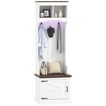 HOMCOM 3-in-1 Hall Tree with Bench, Coat Rack with Shoe Storage, White