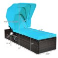 thumbnail image 3 of Costway Patio Rattan Lounge Chair Chaise Cushioned Top Canopy Adjustable Turquoise, 3 of 10