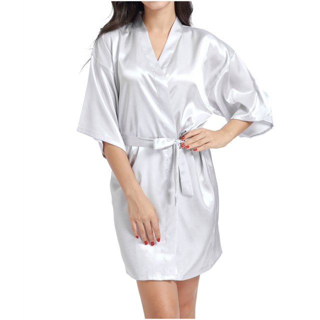 Tqcoqu Women Hot Fix Casual Solid Color Simulated Silk Home Clothing Robes