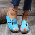 thumbnail image 2 of Chaussons pour Femmes Grande Taille Fleur Ajourée à Enfiler Bout Fermé Plateforme Compensée Style Ethnique Rétro Boho Vintage Imprimé Patchwork Tresses Imitation Sabots Chaussures Bleues, 2 of 5