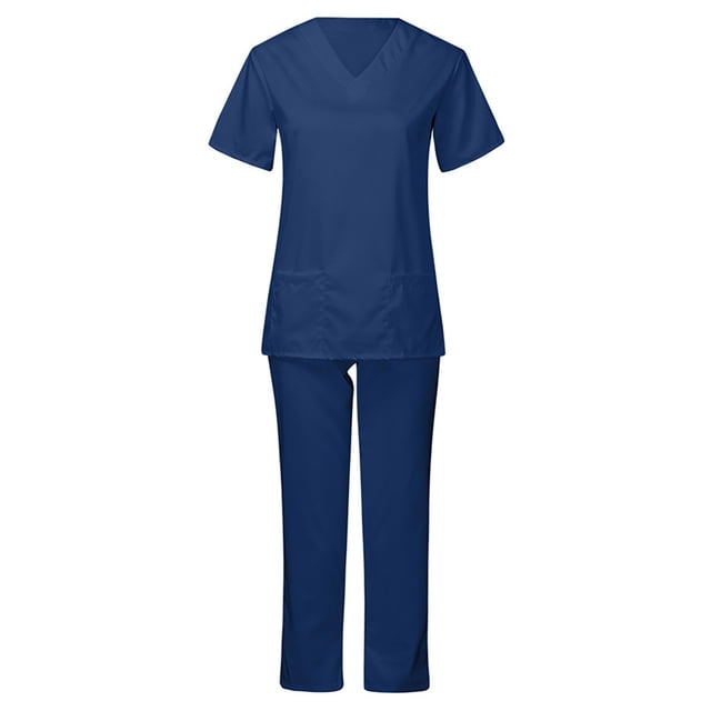 LSLJS Ensemble d'Infirmière pour Femmes à Manches Courtes, Couleur Unie, avec Poche et Col en V, Sarraus pour Femmes Grande Taille