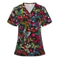 thumbnail image 2 of Blouses à Manches Courtes pour Femmes Mode Femme Manches Courtes Col en V Blouse Imprimée Chandail Décontracté Poches Hauts Femmes Manches Courtes Hauts pour Femmes Blouses Manches Courtes pour Femmes, 2 of 4