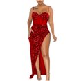 thumbnail image 1 of FcBaudy Camisole Sans Manches Robe Col en V, Robes d'Été pour Femmes, Robes pour Femmes Robe Fendue Irrégulière en Maille Solide Robe Col en V pour Femmes, 1 of 5