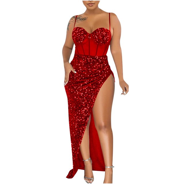 FcBaudy Camisole Sans Manches Robe Col en V, Robes d'Été pour Femmes, Robes pour Femmes Robe Fendue Irrégulière en Maille Solide Robe Col en V pour Femmes