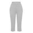 thumbnail image 4 of Timegard Capri Pants for Women 2pc Straight Leg High Waist Comfy Casual Cropped Pants Solid Color, 4 of 8