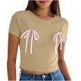 thumbnail image 4 of Pisexur Nouveau T-shirt à Manches Courtes Col Rond Imprimé Décontracté pour Femmes, Hauts d'Été pour Femmes Bleu, P, 4 of 4