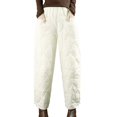 thumbnail image 1 of Womens Retro Literary Solid Color Down Pants With  Checkered Line And Disc Buckle Windproof Warm Casual Pants, 1 of 5