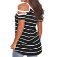 thumbnail image 4 of Women Horizontal Stripe Printed Cold Shoulder Scoop Neck Short Sleeves Shirt, 4 of 4