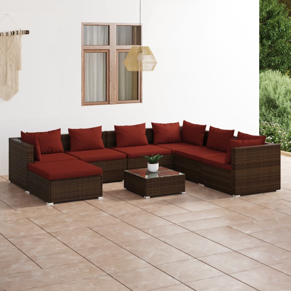 vidaXL 8 Piece Garden Lounge Set with Cushions Poly Rattan Brown