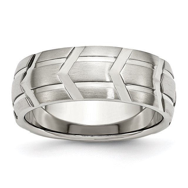 Bague Rainurée en Acier Inoxydable de 8 Mm Brossée et Polie 11 Taille