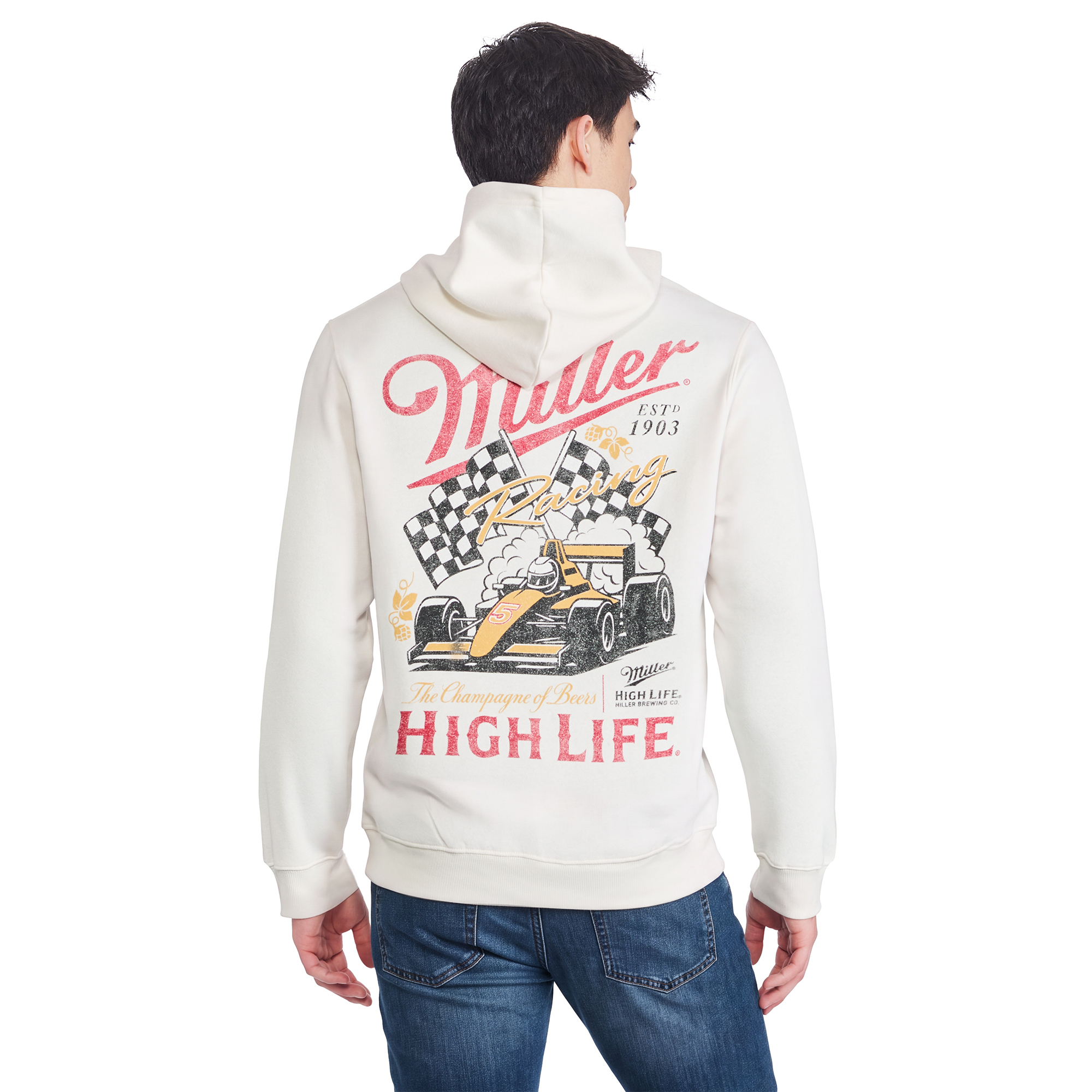 Haut à capuchon imprimé graphique Miller High Life pour hommes