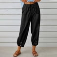 thumbnail image 2 of Pantalon en Coton et Lin pour Femmes, Habillé Décontracté, Taille Élastique, Couleur Unie, Bas Resserré, Pantalon de Survêtement, Pantalon Capri pour Femmes, 2 of 7