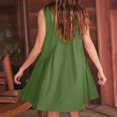 thumbnail image 4 of Penkiiy Robe Courte Sans Manches à Col en V pour Femme, Ample, d'Été, Plissée, Évasée et Fluide, 2TG, Vert, 4 of 7