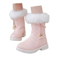 thumbnail image 3 of Hjtefg Girls Winter Boots with Bow - Platform Sole Side Zip Snow Booties for Kids, Warm Comfy Solid Color Boots for Cold Weather,Color: 2-Pink Size: 8-9 Years, 3 of 9