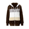 thumbnail image 4 of EGNMCR Womens Winter Fuzzy Fleece Jacket Hooded Color Block Patchwork Cardigan Zipper Pullover Coats Outerwear with Pockets, 4 of 5
