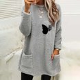 thumbnail image 1 of Chemises pour Femmes Col Rond et Hiver Ample Imprimé Poche Chaud Manches Longues Blouse Hauts Chemises d'Automne en Liquidation, 1 of 4