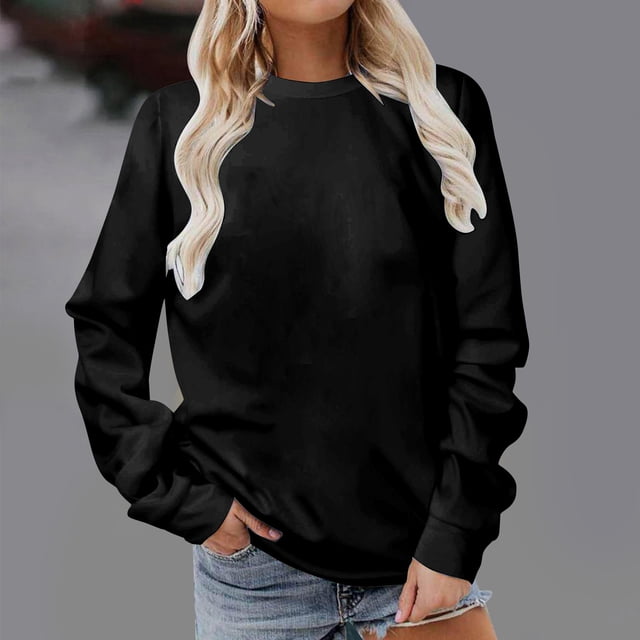 Fiogavroetic Femmes Manches Longues Chemises Décontractées Couleur Col Rond Chandail Ras du Cou Chandail Tunique Hauts