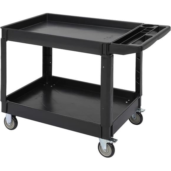 Service Cart 2-Shelf, Storage Handle, 500 lbs Capacity, for Warehouse/Garage/Cleaning/Manufacturing,45"X25"