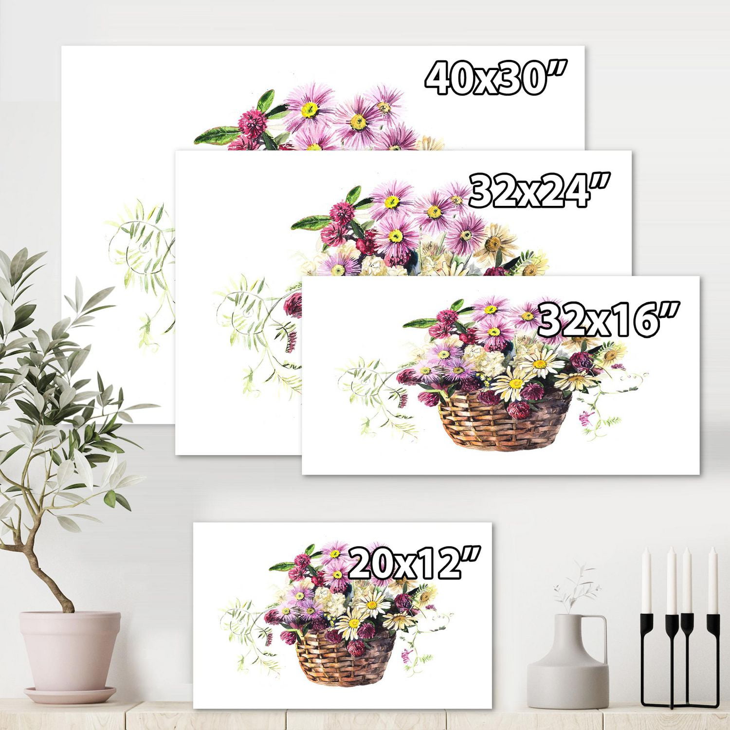 Designart Bouquet De Fleurs De Prairie Dans Le Panier Art mural sur toile