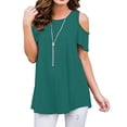 thumbnail image 2 of Off the Shoulder Shirts for Women Summer Short Sleeve Solid Color Tank Top Ladies Plus Size Beach Flowy Tees Blouse (X-Large, Green), 2 of 6