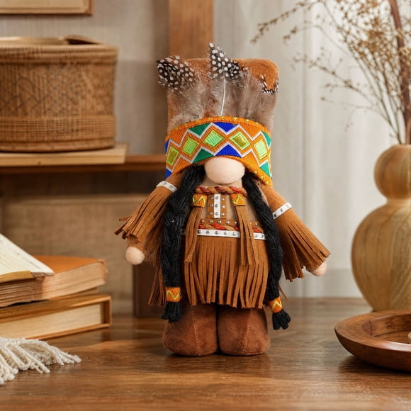 JJV Thanksgiving Gnome Faceless Doll Ornament with Rudolph, Shelf Display Decoration for Holiday