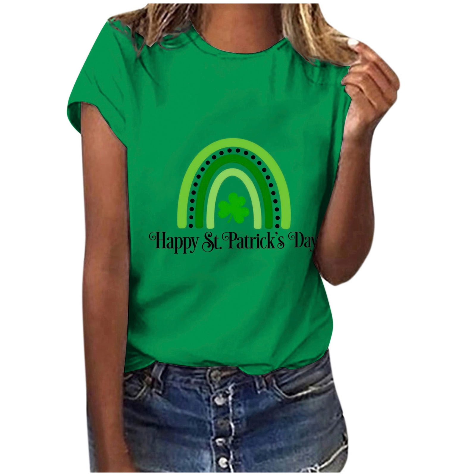 QIPOPIQ T-Shirts à Manches Courtes pour Femmes à Col Rond T-Shirts de la Saint-Patrick T-Shirts pour Dames Shamrock T-Shirt Vert T-Shirt Ample T-Shirts de la Saint-Patrick T-Shirt à Col Rond T-Shirts Imprimés pour les Fêtes T-Shirts Graphiques Aubaines