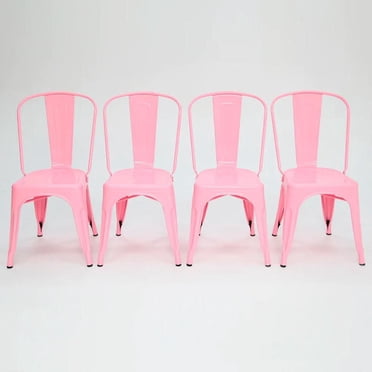 Heavenly Collection Light Pink Metal Chair, Armless Dining Chair, Metal Dining Chair, Stackable Chair, Indoor-Outdoor Chair, Kitchen Chair, Patio Chair, Restaurant Chair, Side Chair - Set 4
