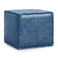 thumbnail image 1 of SIMPLIHOME Brody Square Pouf, Footstool, Upholstered in Distressed Blue Faux Leather, for the Living Room, Bedroom and Kids Room, Transitional, Modern, 1 of 5