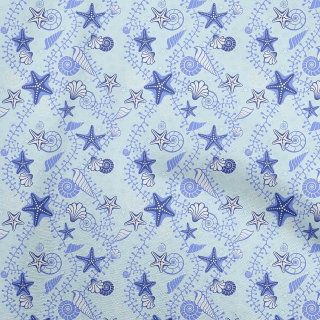 oneOone Polyester Spandex Turquoise Blue Fabric Beach Seashell Craft Projects Decor Fabric Printed By The Yard 56 Inch Wide