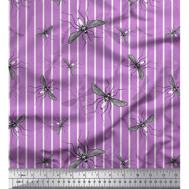Soimoi Purple Velvet Fabric Stripe & Mosquito Insects Print Fabric by Yard 58 Inch Wide