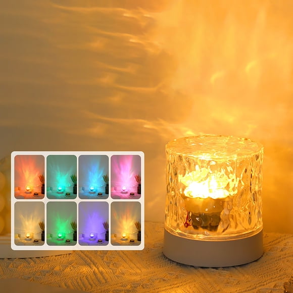 WIFKLSIIPG Dynamic Water Ripple Atmosphere Small Night Light Children's Creative Gift Bedroom Bedside Flame Table Lamp(White)
