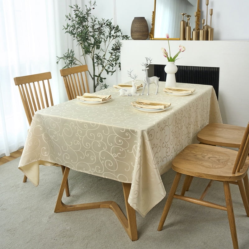 Marina Decoration Jacquard Waterproof Thick Elegant Luxury Premium Solid Damask Branch Scroll Decorative Home Kitchen Tablecloth Liquid Repellent and Stain Resistant