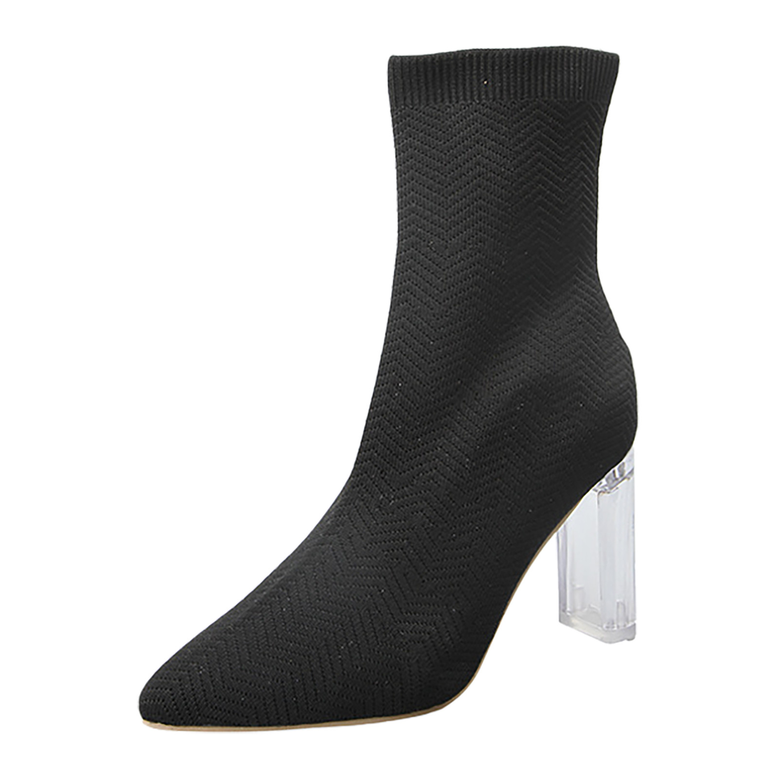 B91xZ Bottes pour Femmes Automne Talon Épais Élastique Semelle Crantée, Noir 8